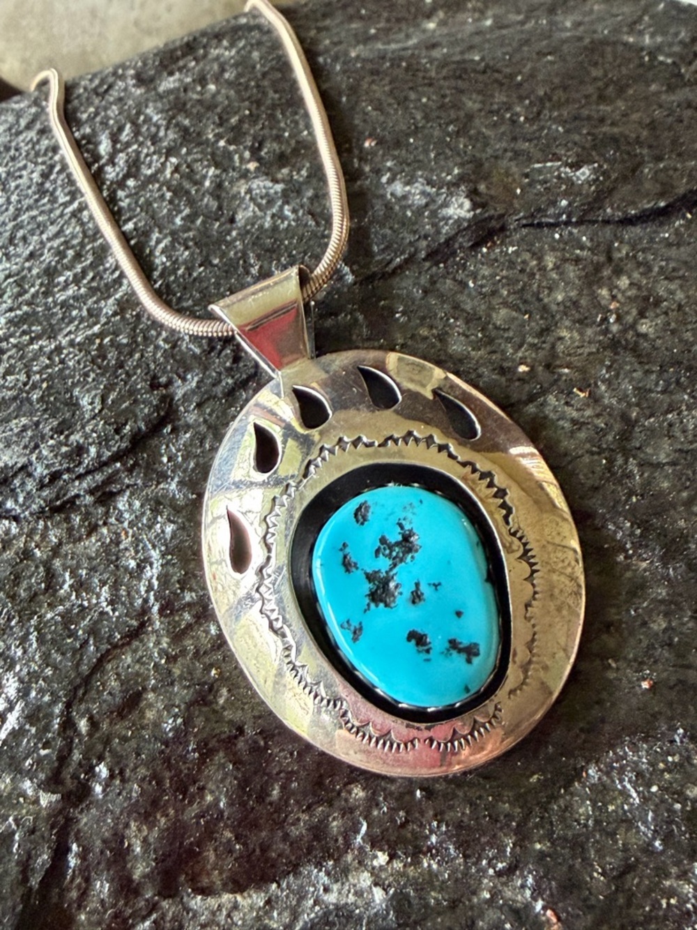 Vintage Bear Paw Navajo Turquoise Pendant